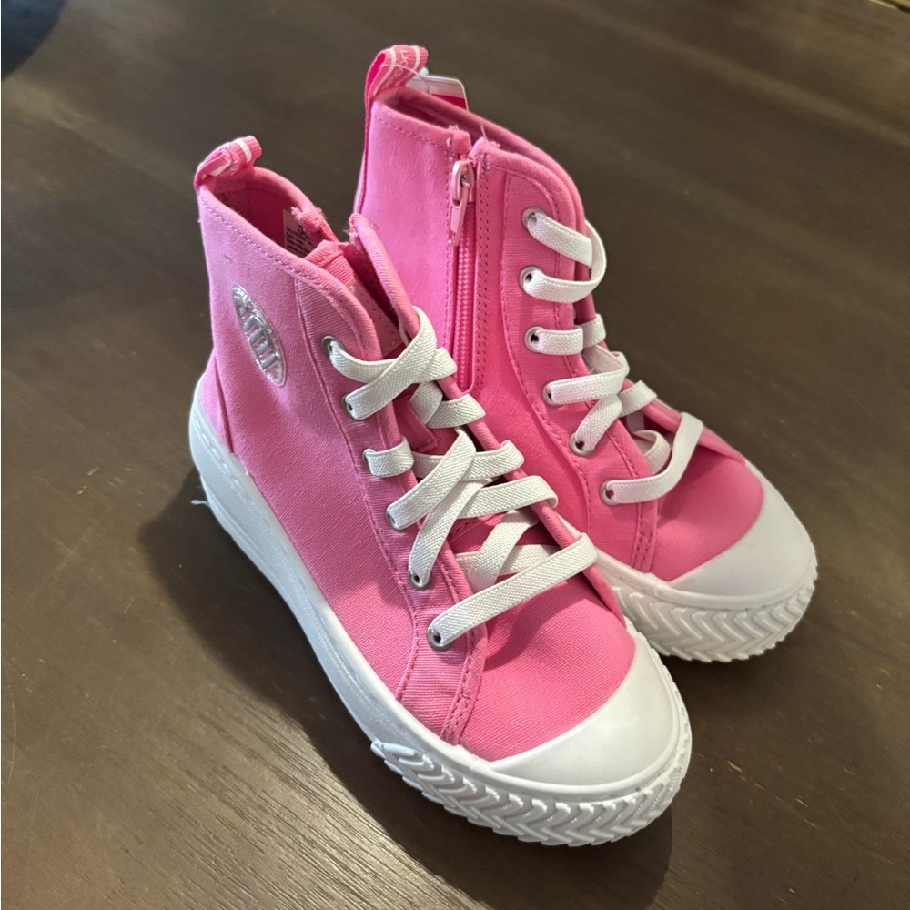 New Girls/Kids Justice Pink High-Top Canvas Sneakers with Side Zip Sz 1